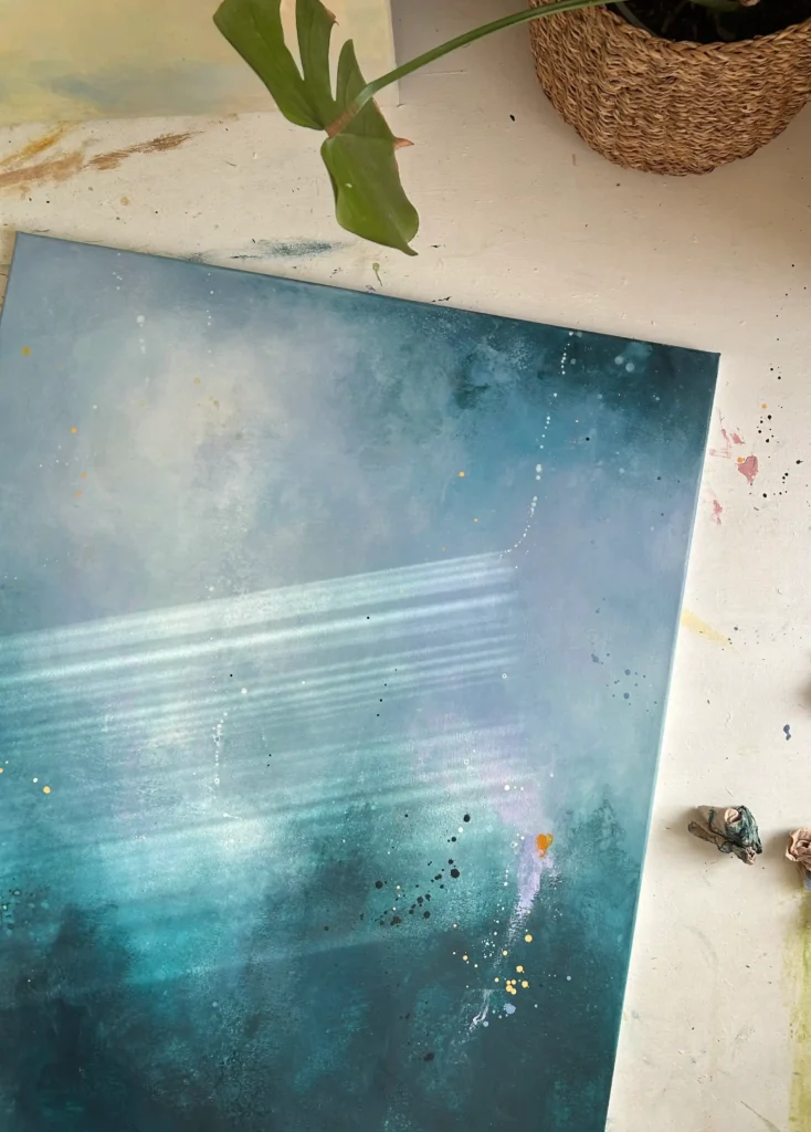 detail modrého barevného obrazu